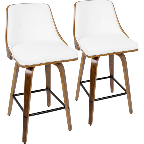 Gianna 26" Counter Stool in Walnut with White Leatherette (Set of 2)